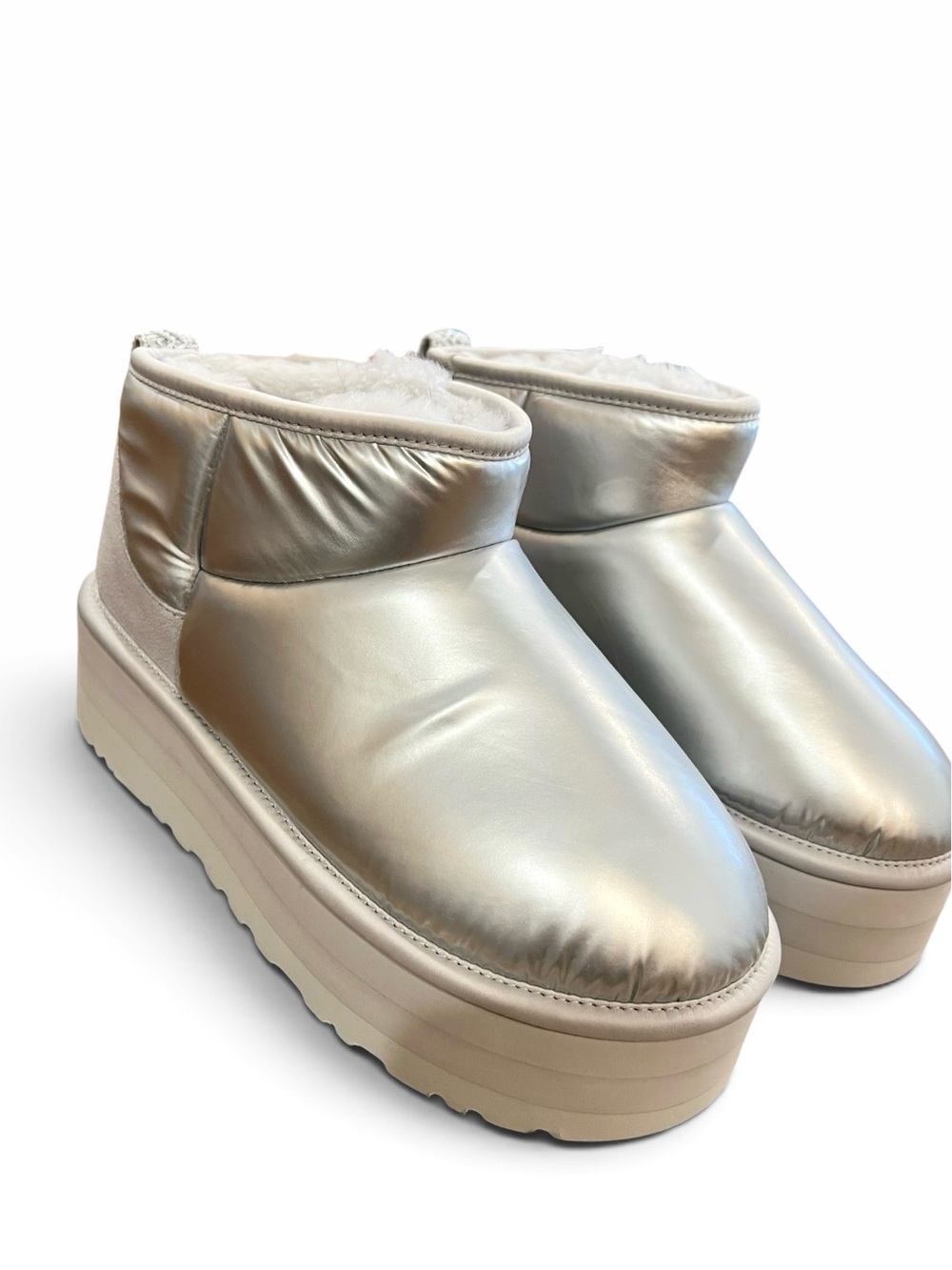 UGG Ultra Mini Platform Hi Shine Silver Boots Women’s 8 NWOB